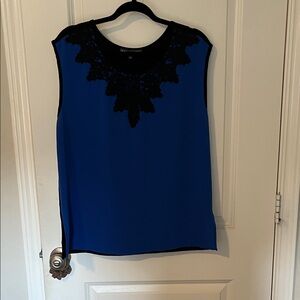 Brixon Ivy Royal Blue Sleeveless Top with Black Lace Yoke